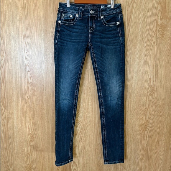 Miss Me Dark Blue Embroidered Skinny Jeans - Picture 2 of 7